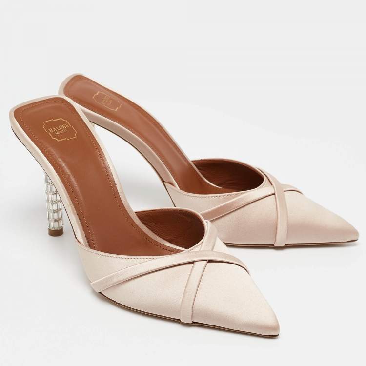 Pre Owned Malone Souliers Beige Satin Josephine Mules Size 39.5