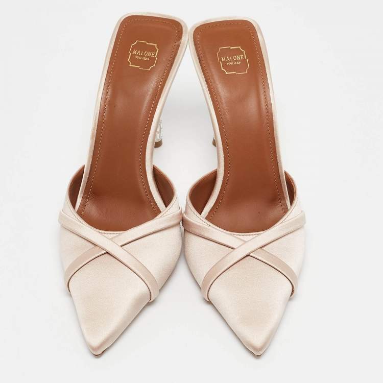 Pre Owned Malone Souliers Beige Satin Josephine Mules Size 39.5