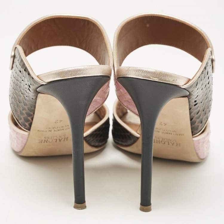 Pre Owned Malone Souliers Pink/Navy Blue Elaphe Olivia Slide Sandals Size 42