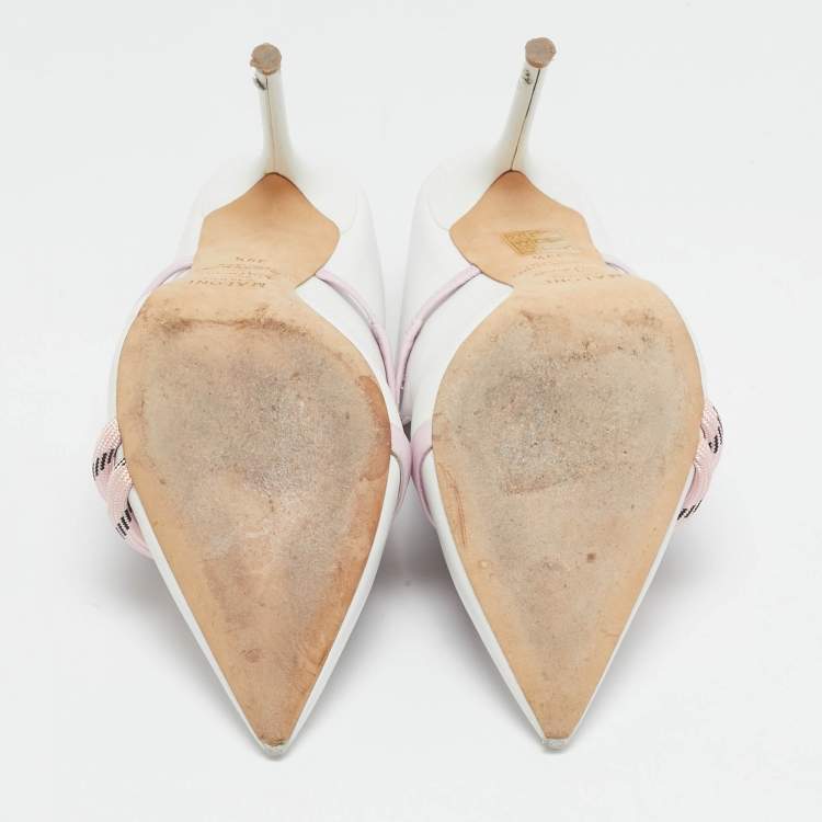 Pre Owned Malone Souliers White/Pink Leather Maureen Mules Size 39.5