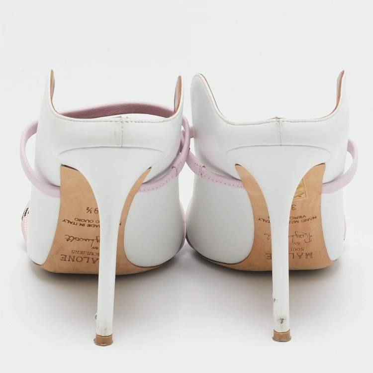 Pre Owned Malone Souliers White/Pink Leather Maureen Mules Size 39.5