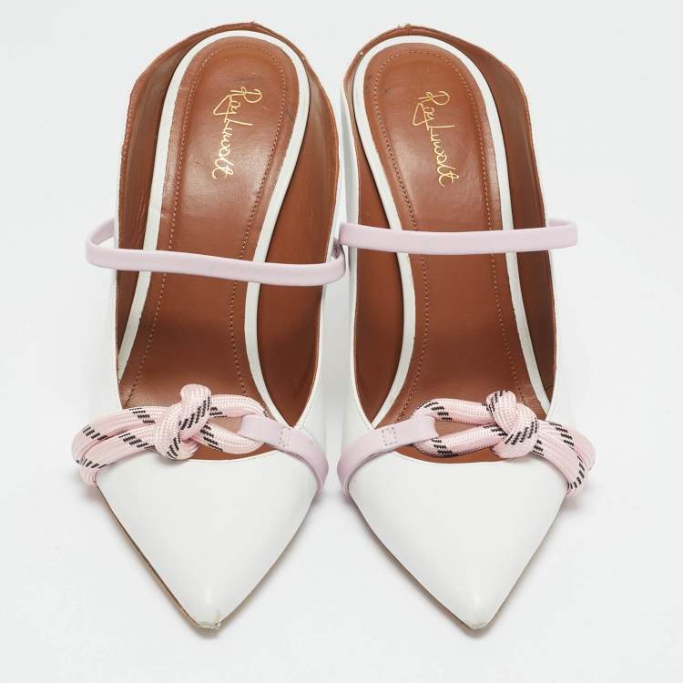 Pre Owned Malone Souliers White/Pink Leather Maureen Mules Size 39.5