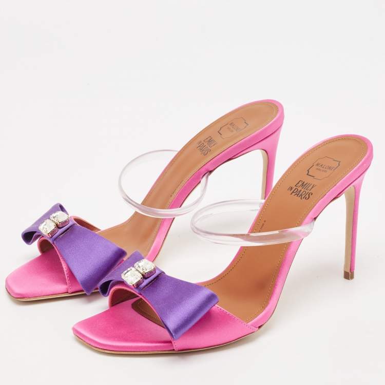Pre Owned Malone Souliers Purple/Pink Satin Emily Slide Sandals Size 37.5