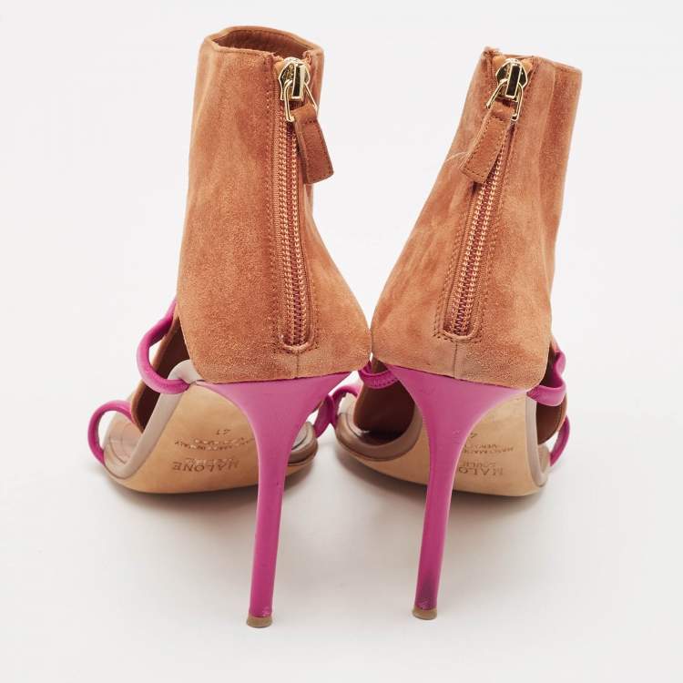 Pre Owned Malone Souliers Beige Leather Madison Pointed Cut Out Toe Ankle Booties Size 41