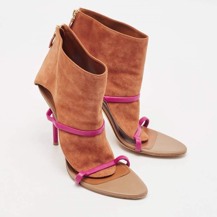 Pre Owned Malone Souliers Beige Leather Madison Pointed Cut Out Toe Ankle Booties Size 41