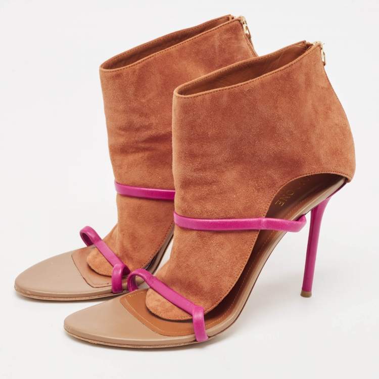 Pre Owned Malone Souliers Beige Leather Madison Pointed Cut Out Toe Ankle Booties Size 41