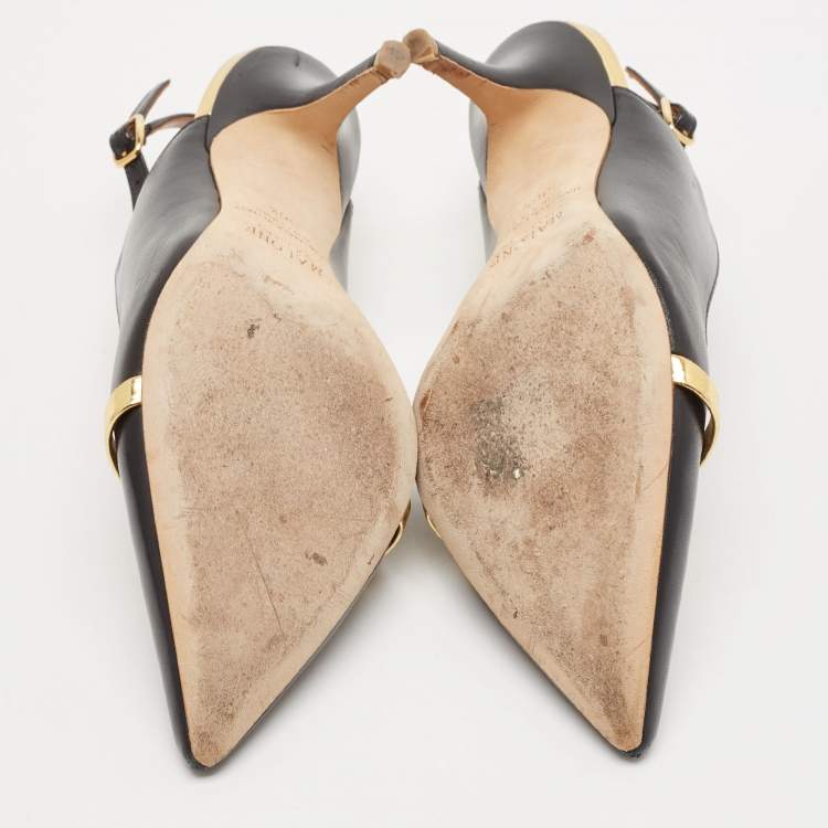 مملوكة مسبقًا Malone Souliers Black/Gold Leather Karlie Slingback Pumps Size 38.5