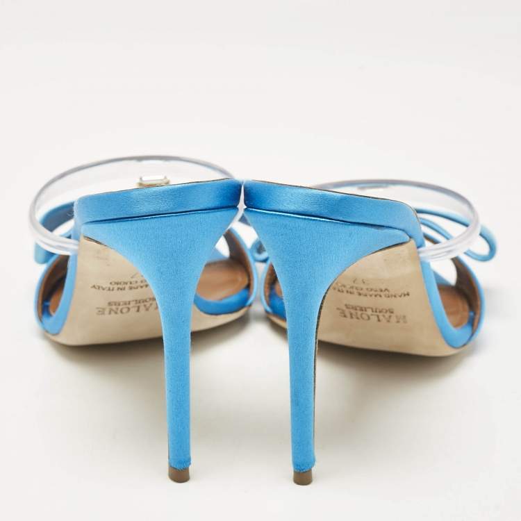 Pre Owned Malone Souliers Blue Satin Emily Slide Sandals Size 37
