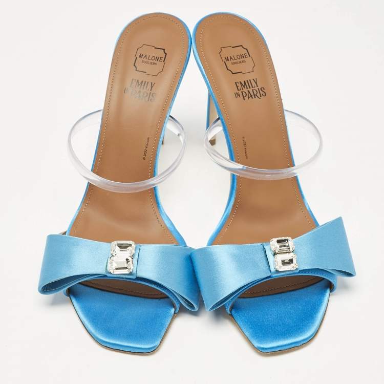 Pre Owned Malone Souliers Blue Satin Emily Slide Sandals Size 37