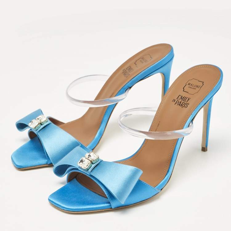 Pre Owned Malone Souliers Blue Satin Emily Slide Sandals Size 37