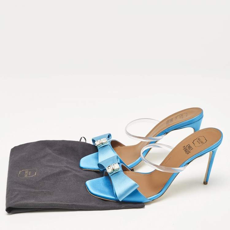 Pre Owned Malone Souliers Blue Satin Emily Slide Sandals Size 37
