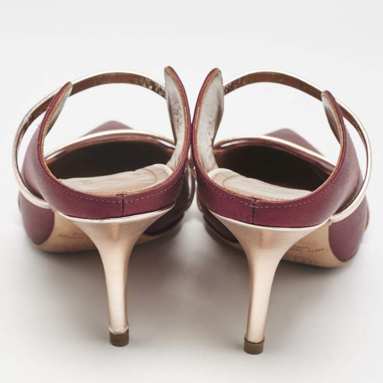 Pre Owned Malone Souliers Burgundy Leather and Satin Maureen Pumps Size 37