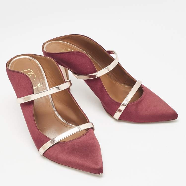 Pre Owned Malone Souliers Burgundy Leather and Satin Maureen Pumps Size 37