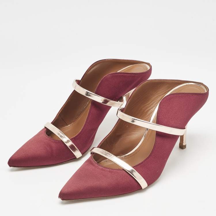 Pre Owned Malone Souliers Burgundy Leather and Satin Maureen Pumps Size 37