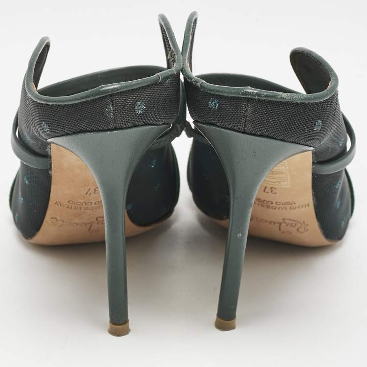 Pre Owned Malone Souliers Green Leather and Mesh Maureen Pumps Size 37