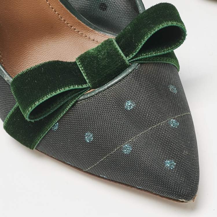 Pre Owned Malone Souliers Green Leather and Mesh Maureen Pumps Size 37