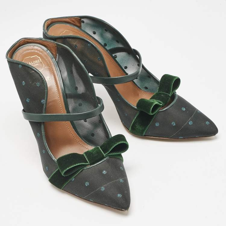Pre Owned Malone Souliers Green Leather and Mesh Maureen Pumps Size 37