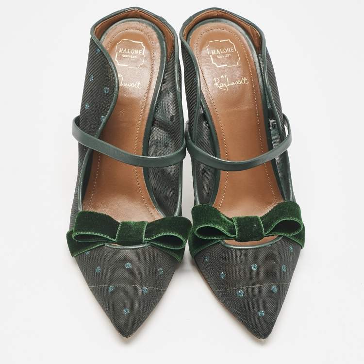 Pre Owned Malone Souliers Green Leather and Mesh Maureen Pumps Size 37