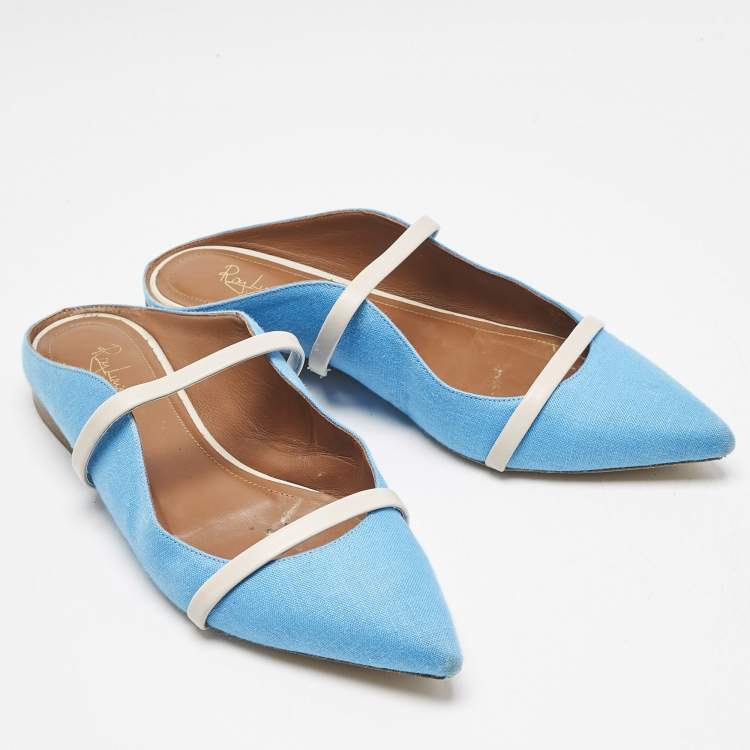 Pre Owned Malone Souliers Blue/Grey Canvas and Leather Maureen Flats Size 36.5