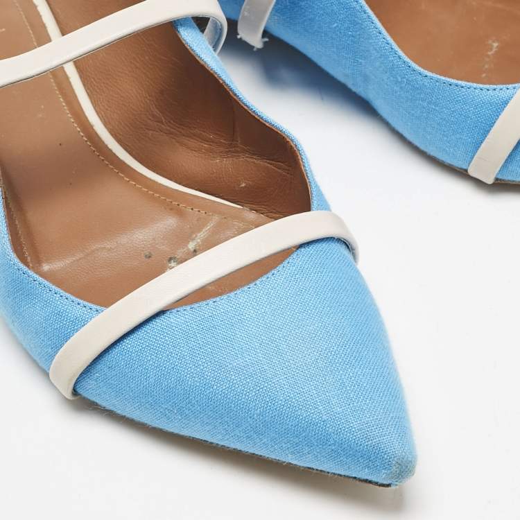 Pre Owned Malone Souliers Blue/Grey Canvas and Leather Maureen Flats Size 36.5