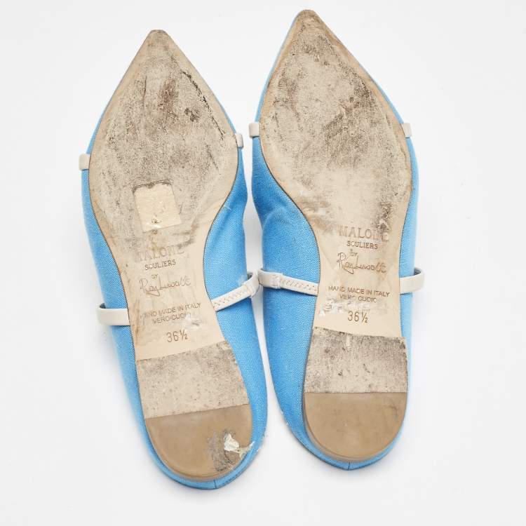 Pre Owned Malone Souliers Blue/Grey Canvas and Leather Maureen Flats Size 36.5