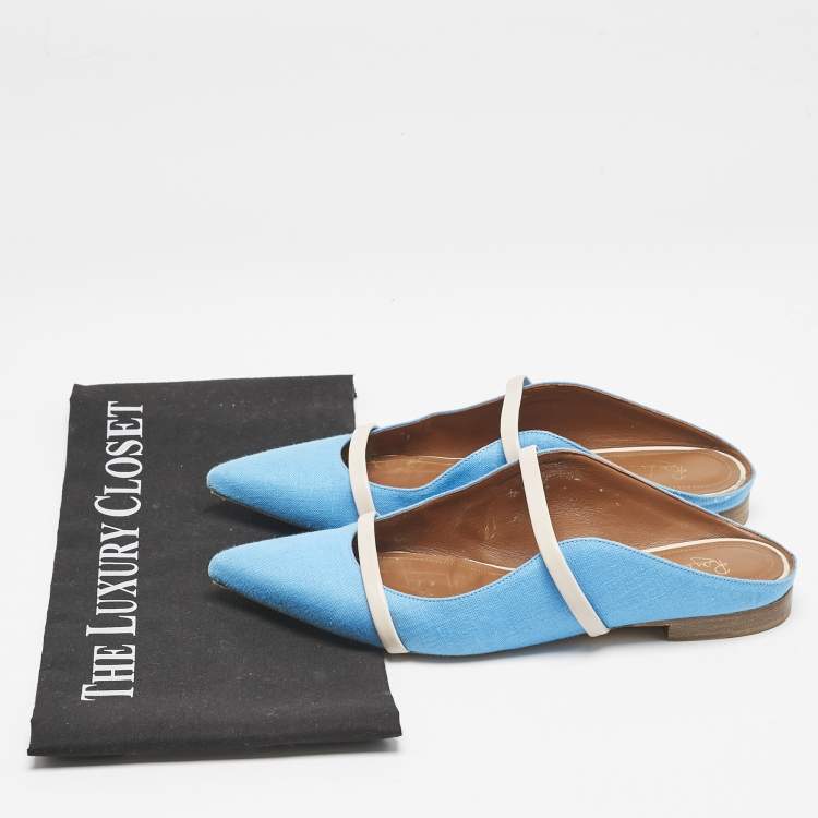 Pre Owned Malone Souliers Blue/Grey Canvas and Leather Maureen Flats Size 36.5