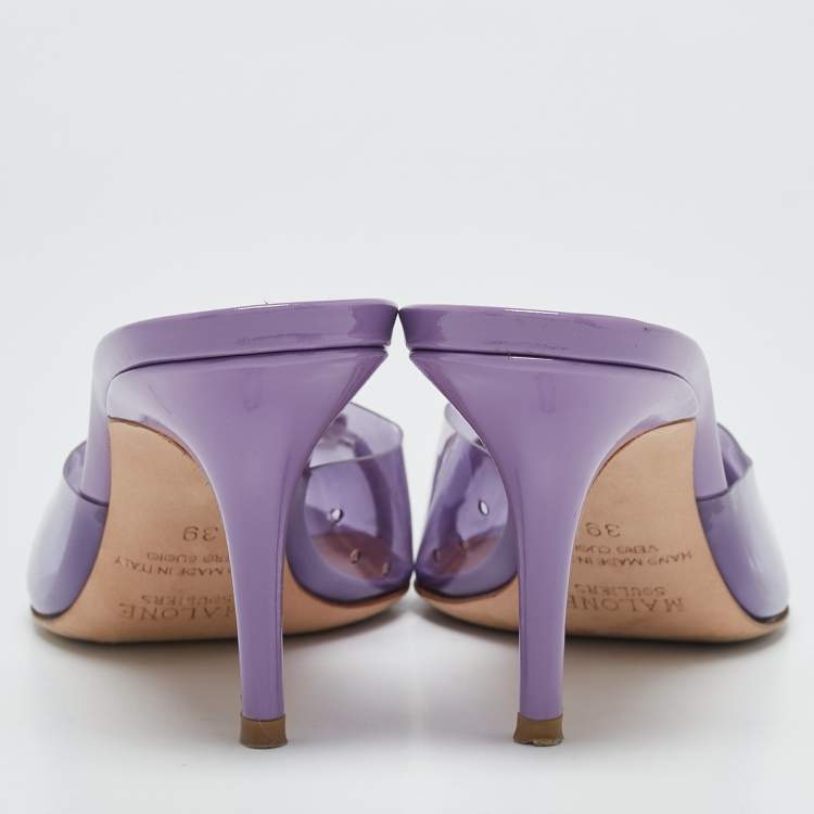 Pre Owned Malone Souliers Purple Patent Leather and PVC Missy Mules Size 39
