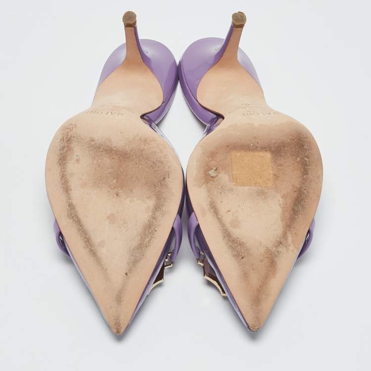 Pre Owned Malone Souliers Purple Patent Leather and PVC Missy Mules Size 39