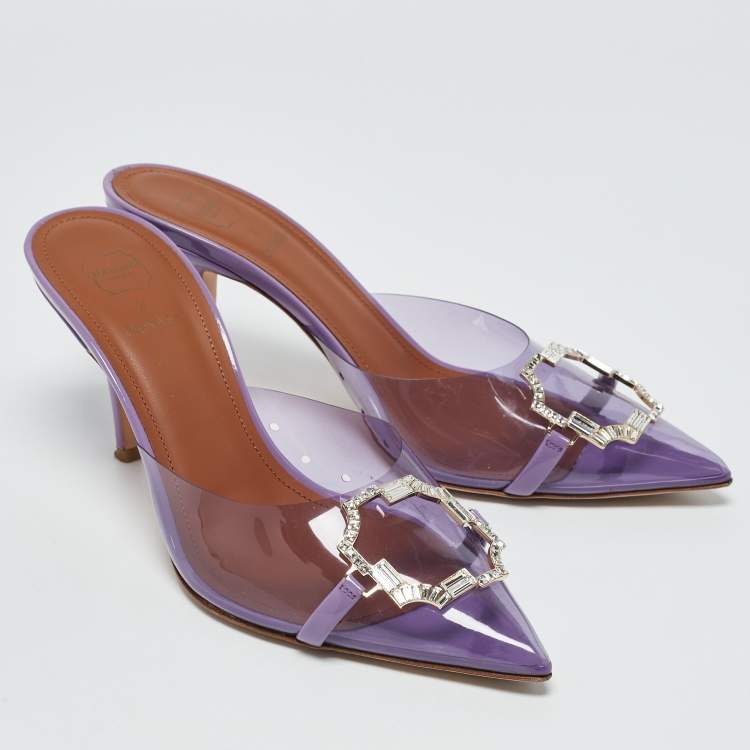 Pre Owned Malone Souliers Purple Patent Leather and PVC Missy Mules Size 39