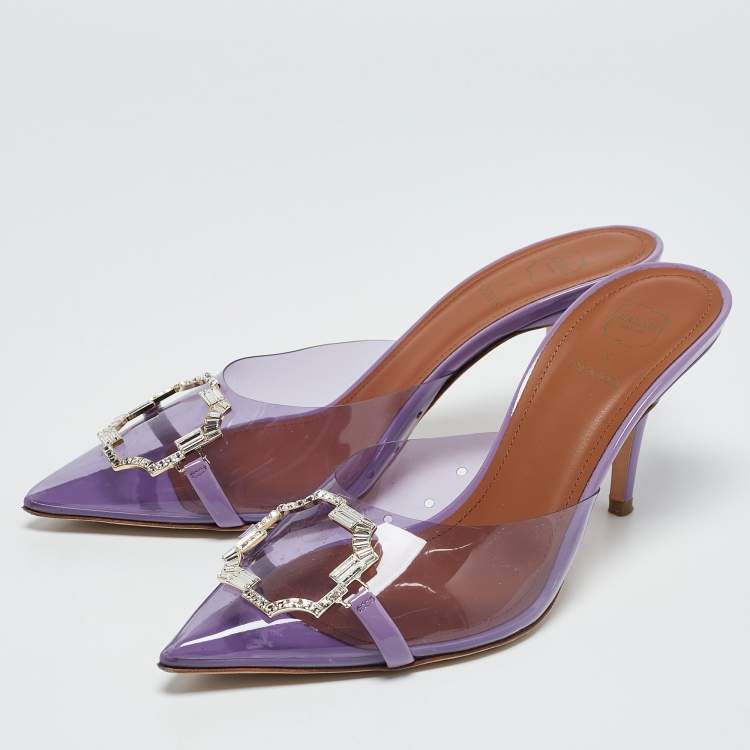 Pre Owned Malone Souliers Purple Patent Leather and PVC Missy Mules Size 39