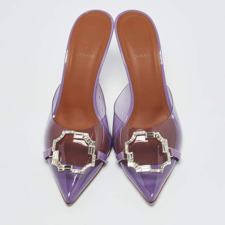 Pre Owned Malone Souliers Purple Patent Leather and PVC Missy Mules Size 39