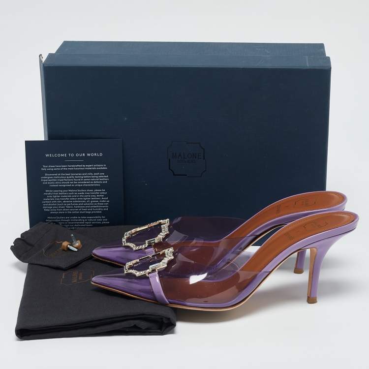 Pre Owned Malone Souliers Purple Patent Leather and PVC Missy Mules Size 39