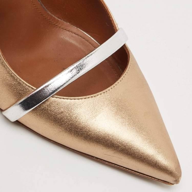 Pre Owned Malone Souliers Gold Leather Maureen Pumps Size 39.5