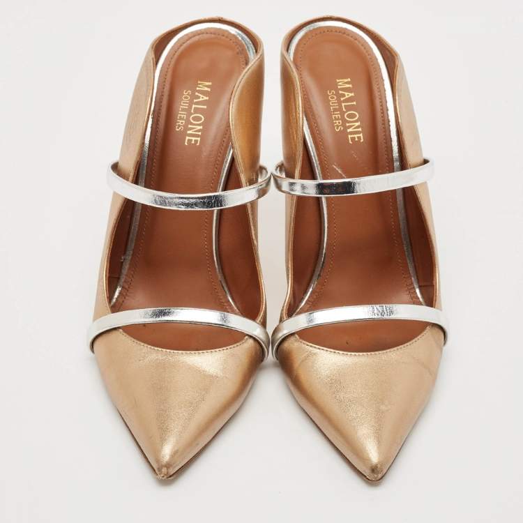 Pre Owned Malone Souliers Gold Leather Maureen Pumps Size 39.5