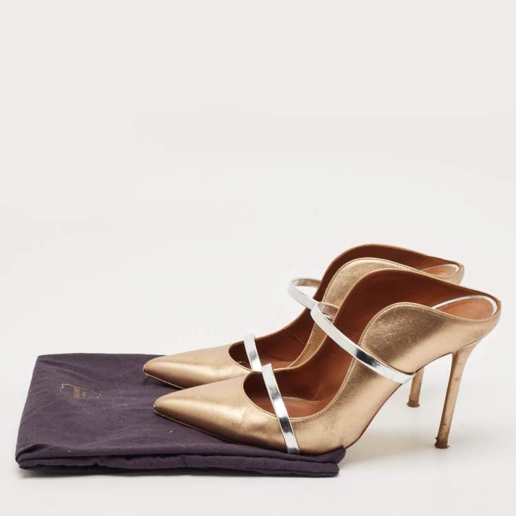 Pre Owned Malone Souliers Gold Leather Maureen Pumps Size 39.5
