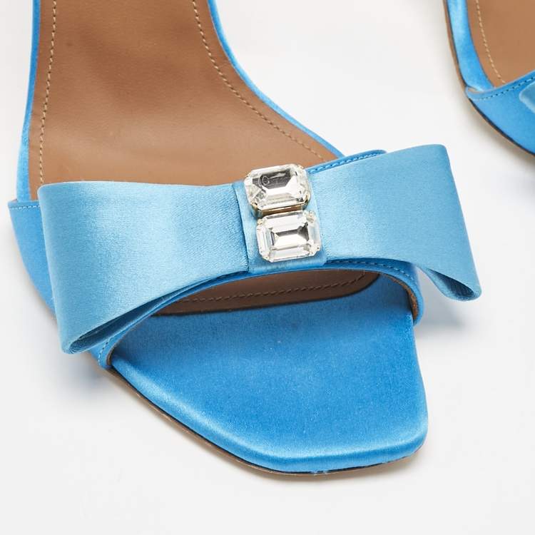 Pre Owned Malone Souliers Blue Satin and Rubber Emily Slide Sandals Size 39.5
