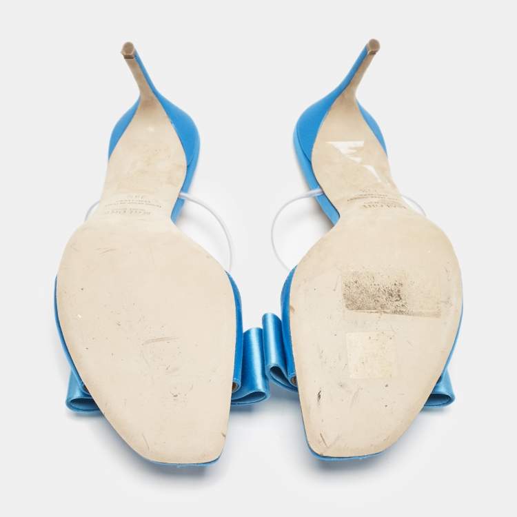 Pre Owned Malone Souliers Blue Satin and Rubber Emily Slide Sandals Size 39.5