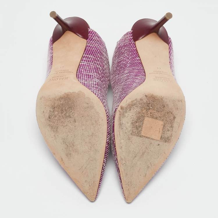 Pre Owned Malone Souliers Purple Raffia Floradita Slingback Pumps Size 41