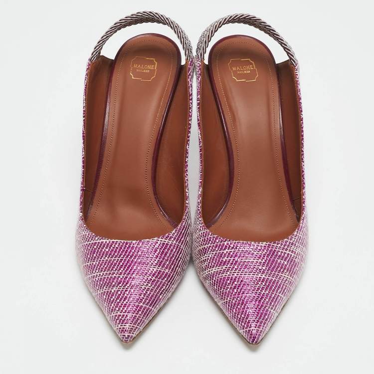 Pre Owned Malone Souliers Purple Raffia Floradita Slingback Pumps Size 41