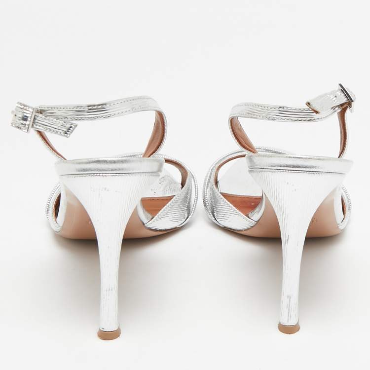 Pre Owned Malone Souliers Silver Textured Leather Jayc Sandals Size 41