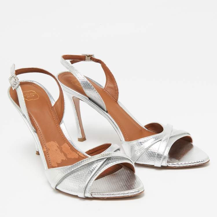 Pre Owned Malone Souliers Silver Textured Leather Jayc Sandals Size 41
