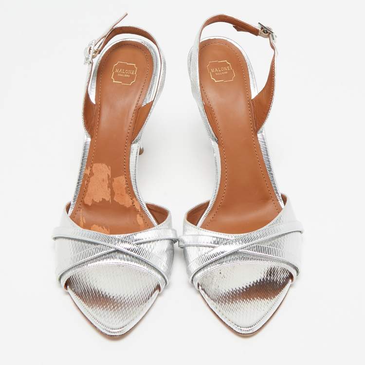Pre Owned Malone Souliers Silver Textured Leather Jayc Sandals Size 41
