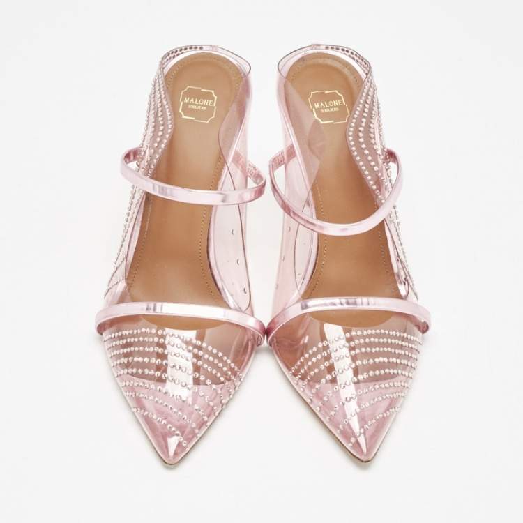 Pre Owned Malone Souliers Pink PVC Crystal Embellished Maureen Mules Size 40