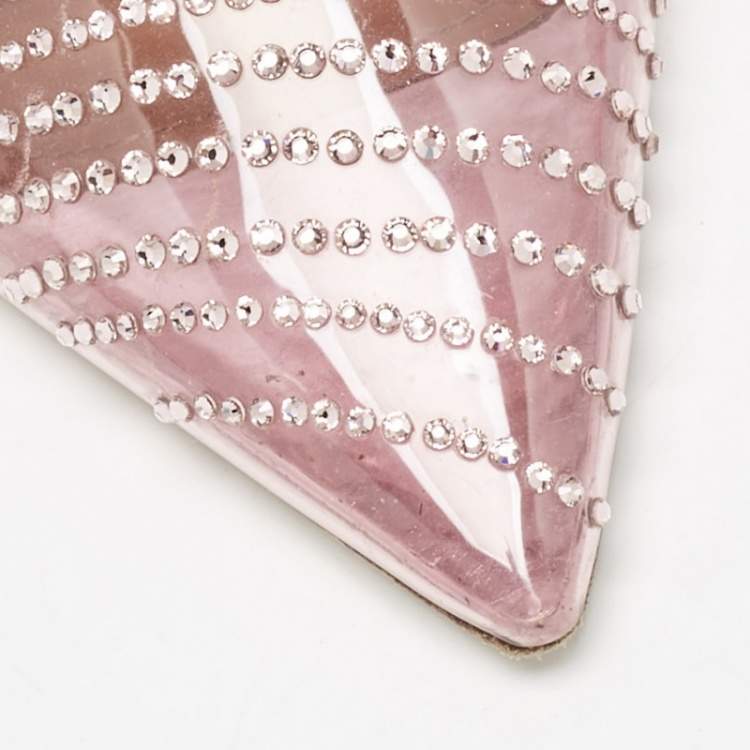 Pre Owned Malone Souliers Pink PVC Crystal Embellished Maureen Mules Size 40