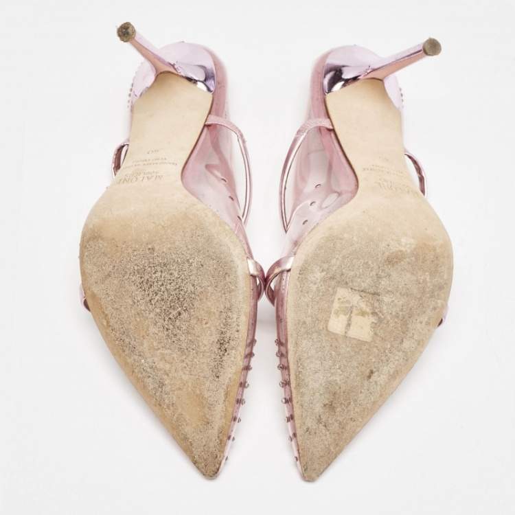 Pre Owned Malone Souliers Pink PVC Crystal Embellished Maureen Mules Size 40