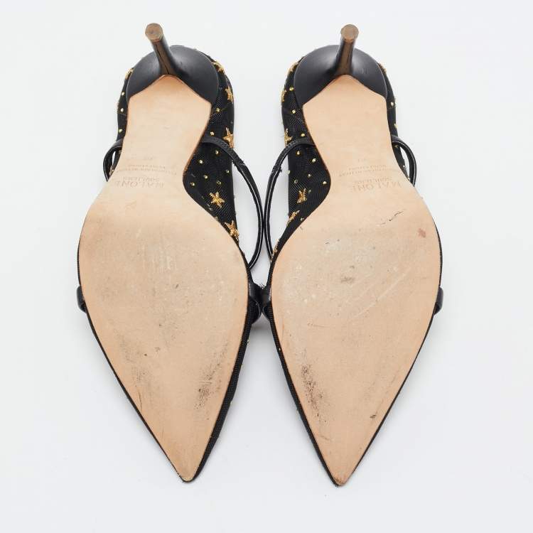 Pre Owned Malone Souliers Black Leather and Mesh Maureen Mules Size 39