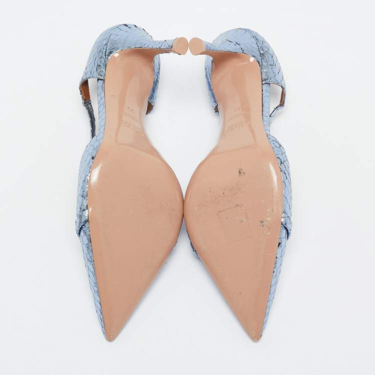 Pre Owned Malone Souliers Metallic Blue Snakeskin Embossed Leather Uma Mules Size 39