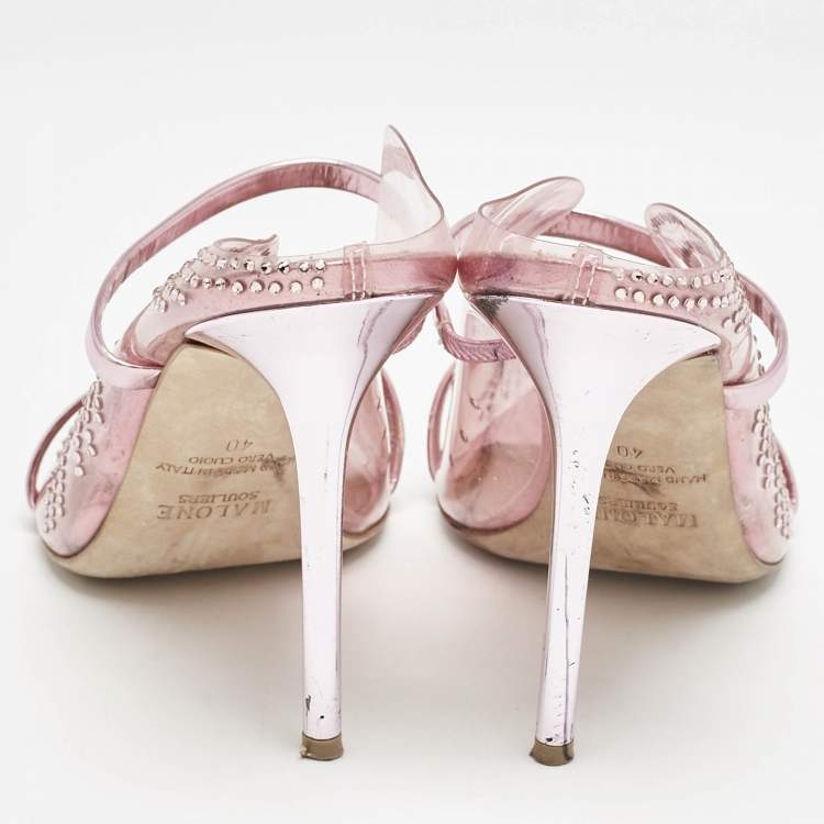 Pre Owned Malone Souliers Pink PVC Crystal Embellished Maureen Mules Size 40