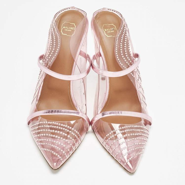 Pre Owned Malone Souliers Pink PVC Crystal Embellished Maureen Mules Size 40