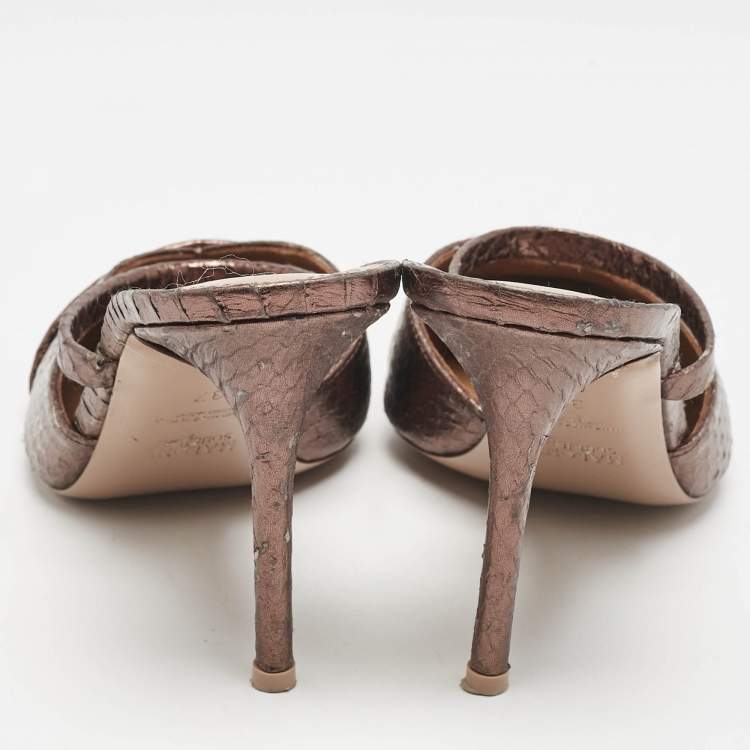 Pre Owned Malone Souliers Metallic Python Embossed Leather Frankie Mules Size 37